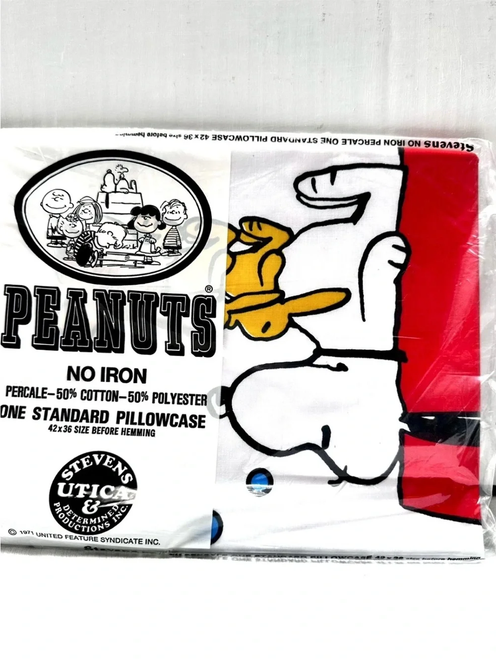 RARE SEALED NEW Vintage 1971 SNOOPY & FRIENDS Peanuts NO IRON PILLOW CASE 42x36
